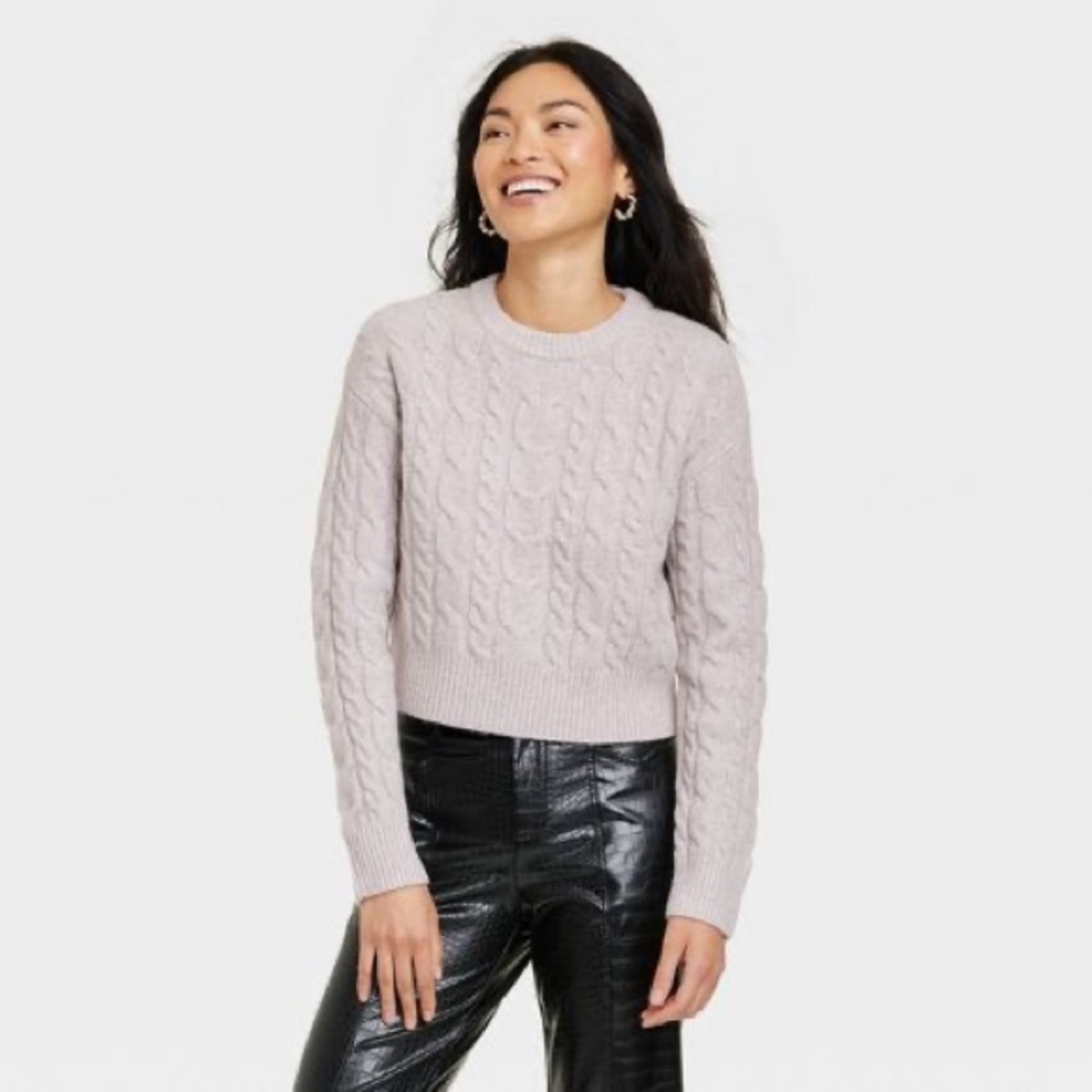 Crewneck Pullover Sweater A New Day Target Mauve Cable Knit